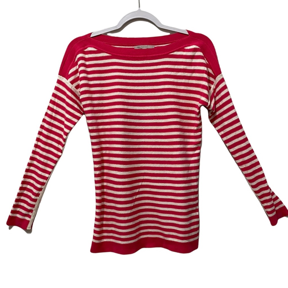 Gap Extra Small Hot Pink and White Stripes Long Sleeve Sweater Shirt, Wide Neck
